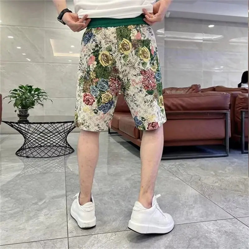 new flowers design summer running shorts drawstring loose dry gym sports short casual beach pants workout fitness sweatpants casual joggers