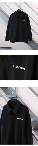 2025 Autumn Japanese Polo Sweatshirts Men Casual Waffle Turn-down Collar Sweatshirt High Street Long Sleeve Tops New in Hoodie