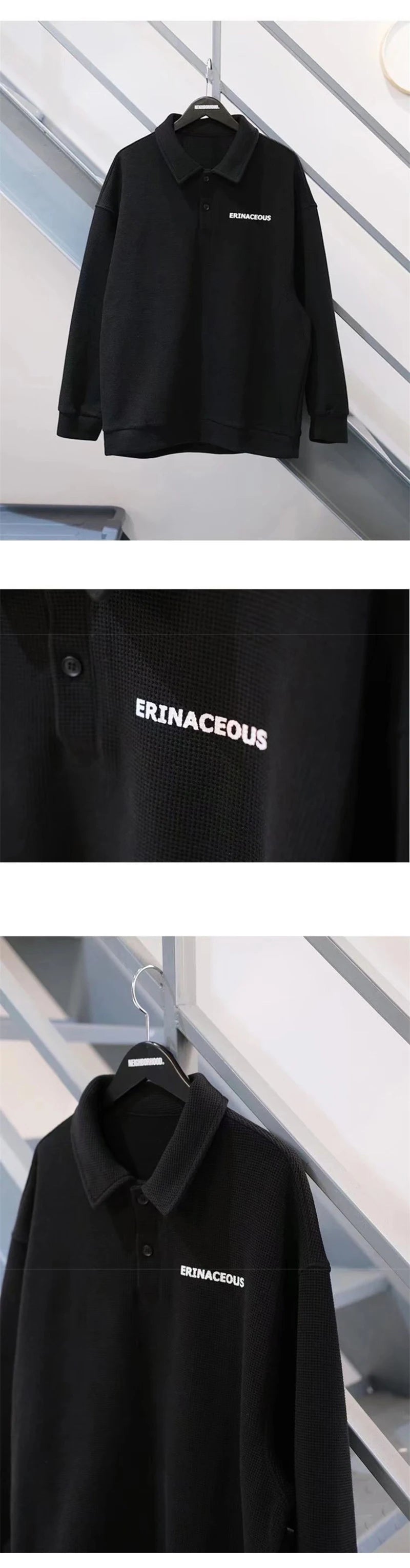 2025 Autumn Japanese Polo Sweatshirts Men Casual Waffle Turn-down Collar Sweatshirt High Street Long Sleeve Tops New in Hoodie