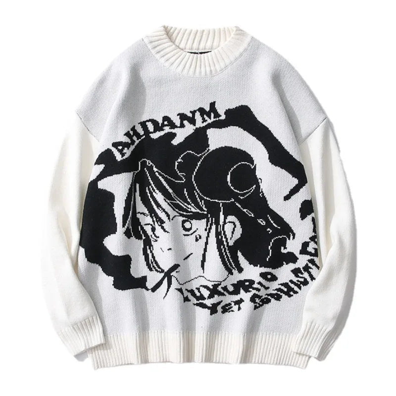 fashion knitted sweater autumn winter o neck anime characters pullover streetwear unisex casual loose sweaters jumper knitwears trendy hip hop style outerwear, high quality cotton pullover, unique limited edition hoodie