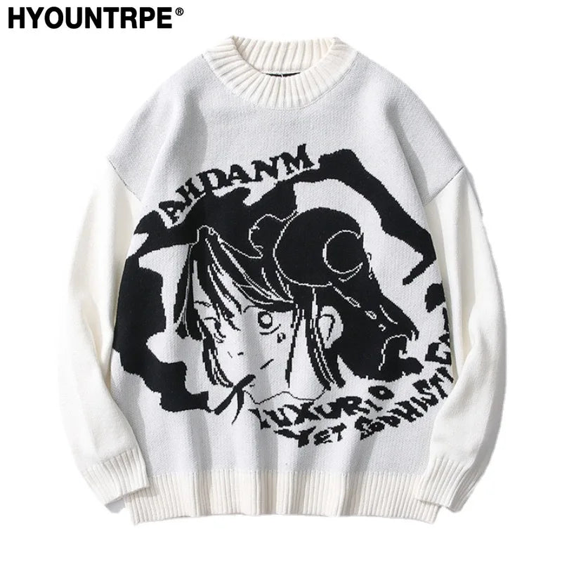 fashion knitted sweater autumn winter o neck anime characters pullover streetwear unisex casual loose sweaters jumper knitwears trendy hip hop style outerwear, high quality cotton pullover, unique limited edition hoodie