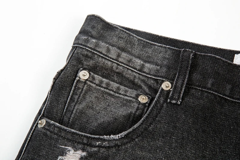 retro black blue straight oversized washed torn jeans solid color ripped jeans baggy hip hop destroyed men wide leg jeans pant unique jeans style 4823