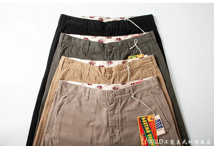 autumn winter heavyweight pure cotton thick american retro workwear khaki pants business casual mens basic solid color pants unique default style 1060