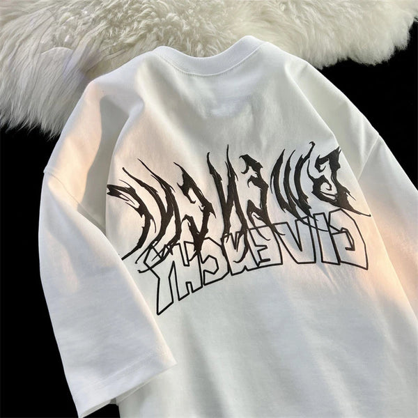 Vaporwave Vintage print – American Style High Street Retro Skeleton Printed Short Slee