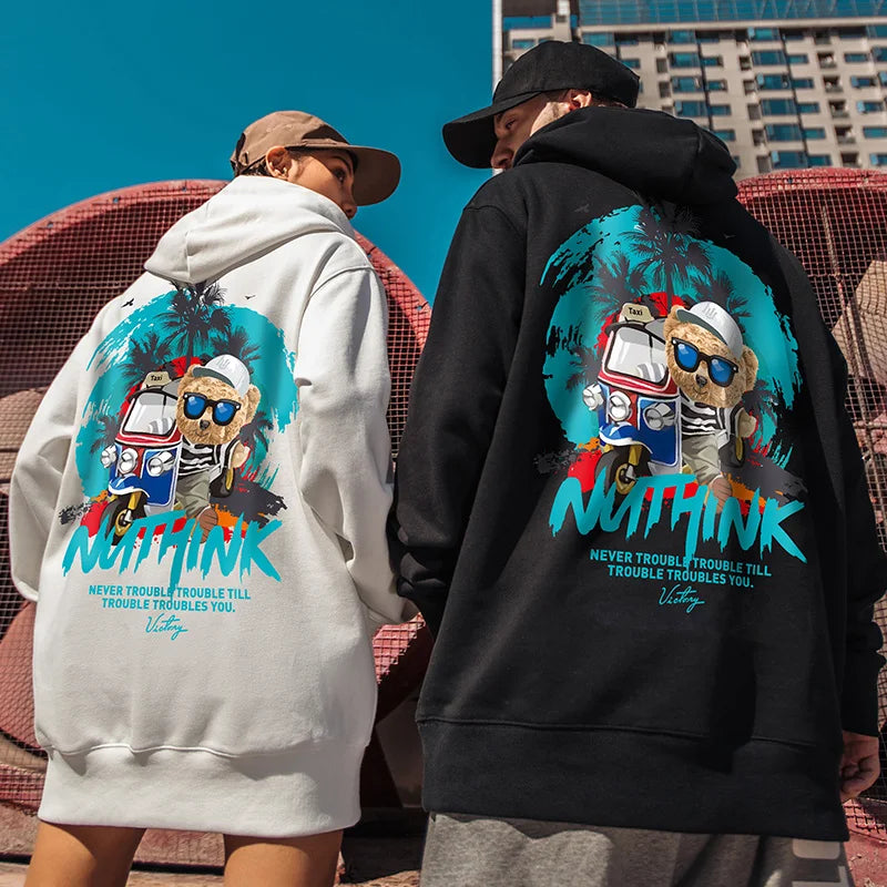 Funny Vacation Bear Graphic Printed Hoodies For Men Streetwear Hip Hop