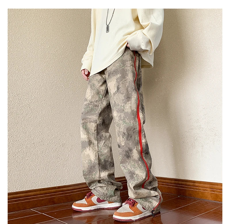 2023 outdoor side zipper camouflage baggy men cargo tracksuit pants overalls hip hop women sport long trousers spodnie dresowe unique cargo style 4241