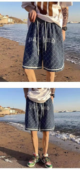 American Retro Tie-dye Denim Shorts Male Streetwear Short Jeans Luxury 2024 Summer Korean Fashion Hip-hop Cargo Straight Shorts