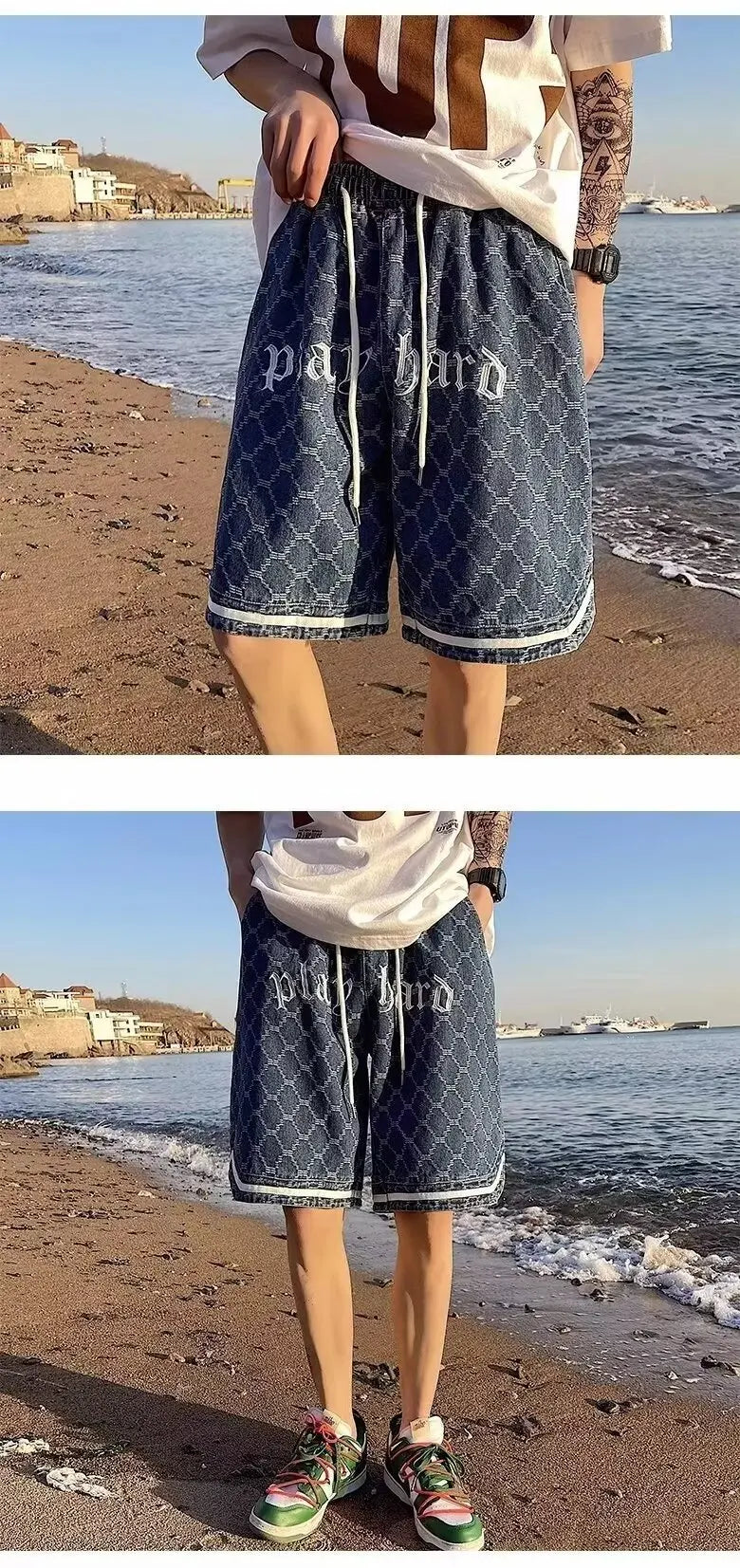 American Retro Tie-dye Denim Shorts Male Streetwear Short Jeans Luxury 2024 Summer Korean Fashion Hip-hop Cargo Straight Shorts