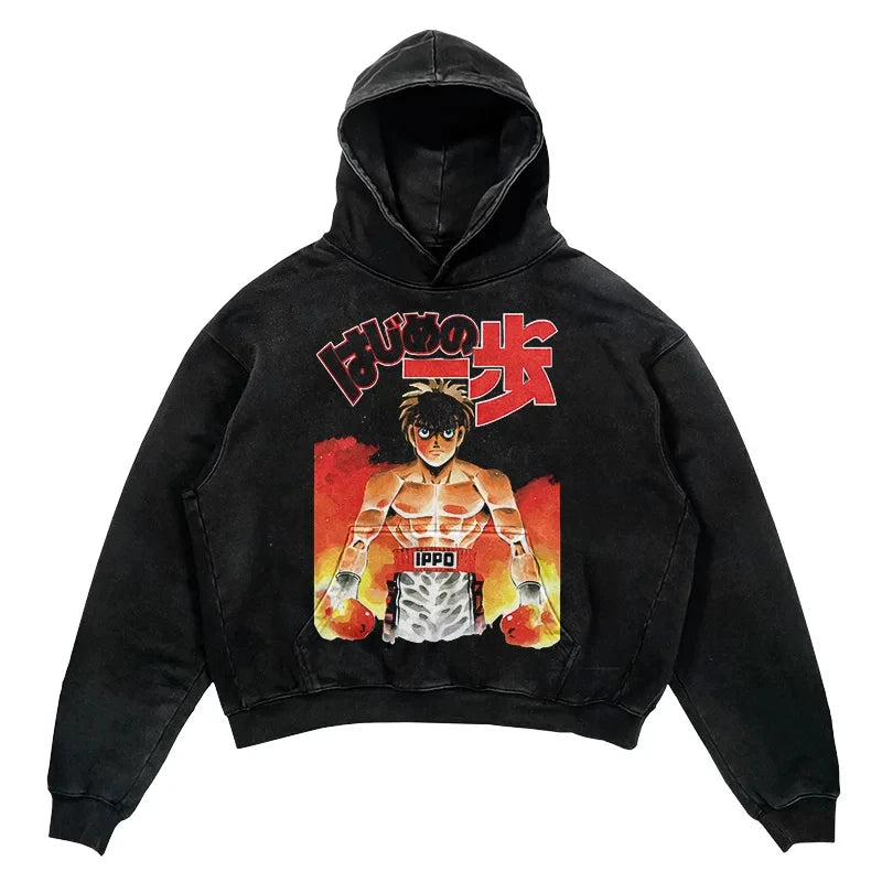 2024 Men Spring Hoodie Retro Japanese Anime Graphic Hoodies Boxer Hip