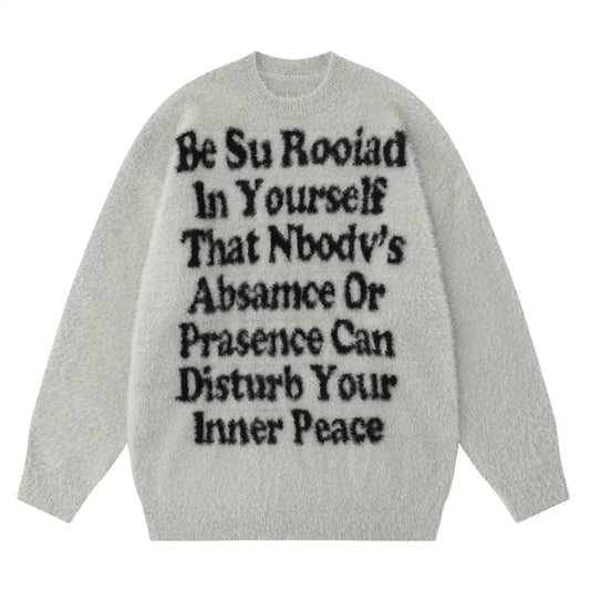 fashion knitted sweater mens winter o neck letters pullover streetwear unisex casual loose warm hairy sweaters jumper knitwear - Y2K grunge street style, high quality cotton hoodie, soft fleece-lined outerwear