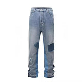 2024 european and american patchwork washed wide denim jeans y2k street wear splicing patches damaged flare pants jeans for men unique jeans style 259