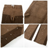 swag hip hop speckle ink flare jeans streetwear patchwork mens cargo jean pants washed logging trousers jeans male jeans overall unique cargo style 277