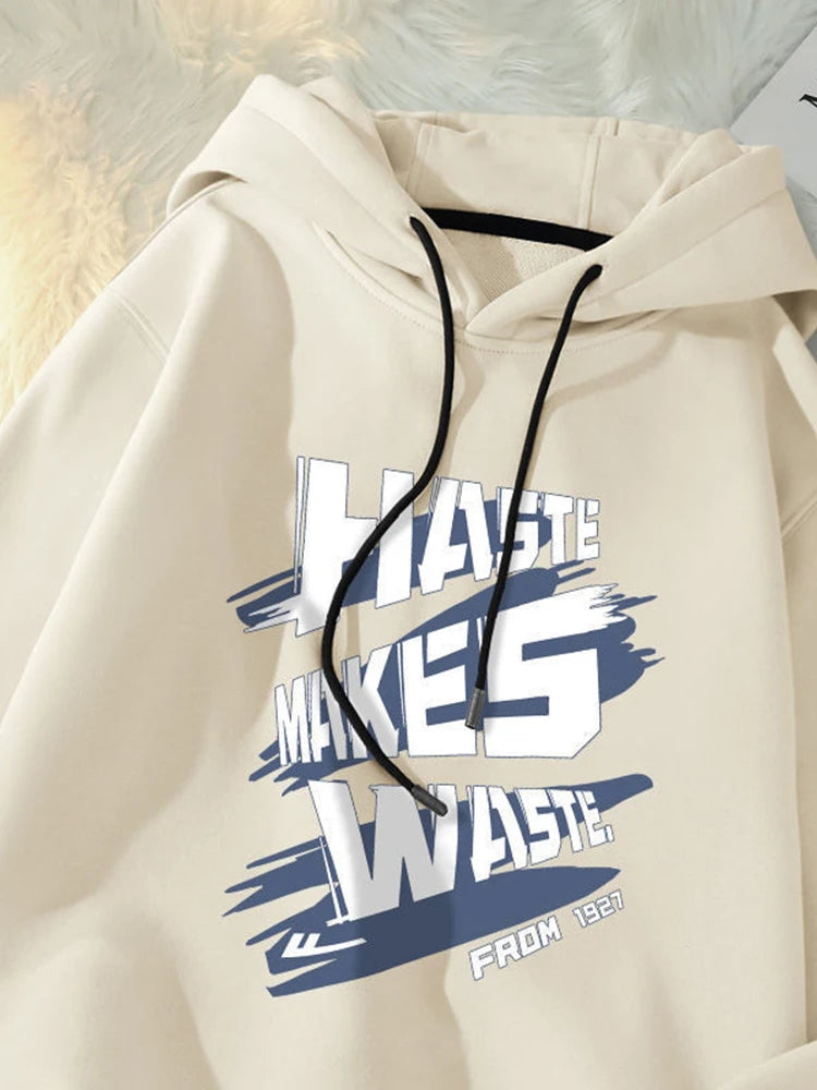 Haste Makes Waste Printed Hoody Man Personality Hip Hop Casual Pullover