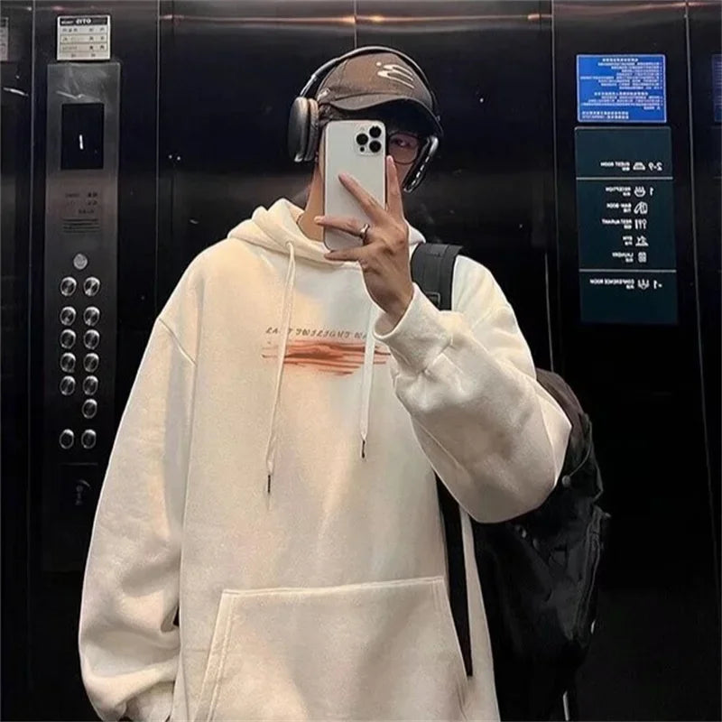 New Hip Hop Graphic Pullover Hoodies For Men Cotton Fleece Vintage Hoo