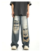 fashion ripped holes denim jeans harajuku patchwork straight jean trousers y2k trouser mens hip hop streetwear baggy jeans pants unique jeans style 4606