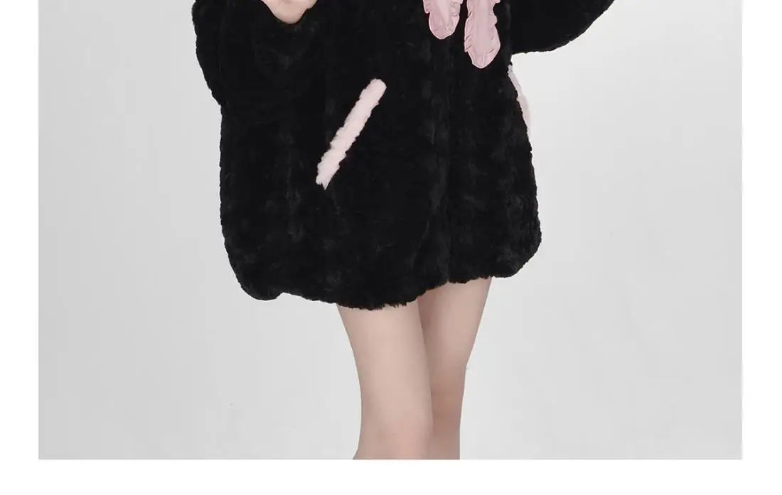 Harajuku Sweet Thicknecked Bow College Coat Woman Zip Up Hoodie Sailor