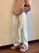 autumn waffle foam striped design pants for men new high street wide leg straight trousers casual y2k vintage pantalones hombre unique default style 118