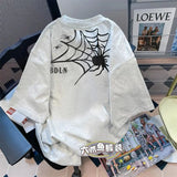 Y2k Broken heart – Trendy Street American Spider Web Print Round Neck Short Sle