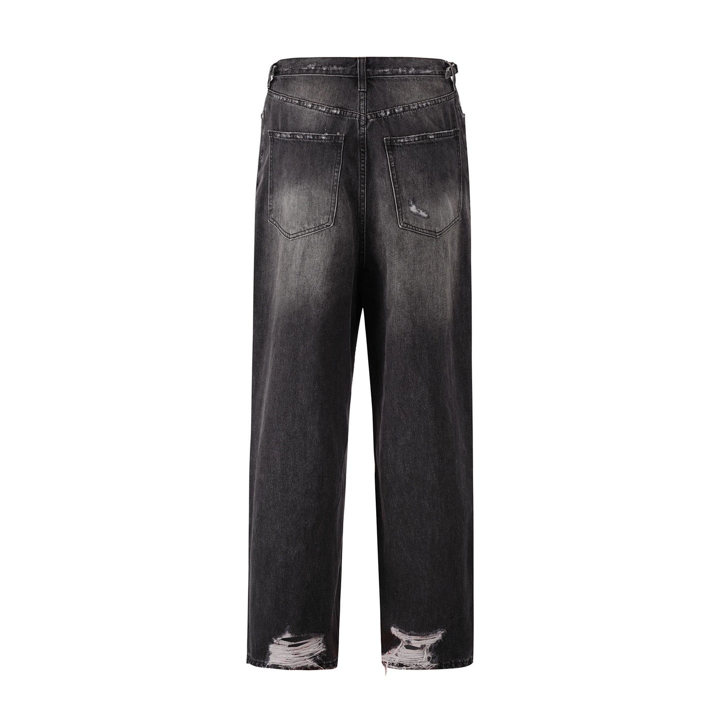 baggy damaged heavy industry washed jeans pants vibe loose casual silhouette straight worn pants knee ripped denim trousers unique jeans style 1171