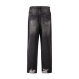 baggy damaged heavy industry washed jeans pants vibe loose casual silhouette straight worn pants knee ripped denim trousers unique jeans style 1171