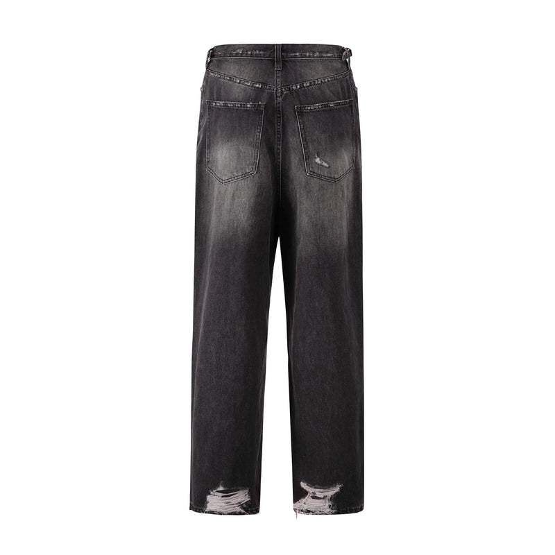 baggy damaged heavy industry washed jeans pants vibe loose casual silhouette straight worn pants knee ripped denim trousers unique jeans style 1171