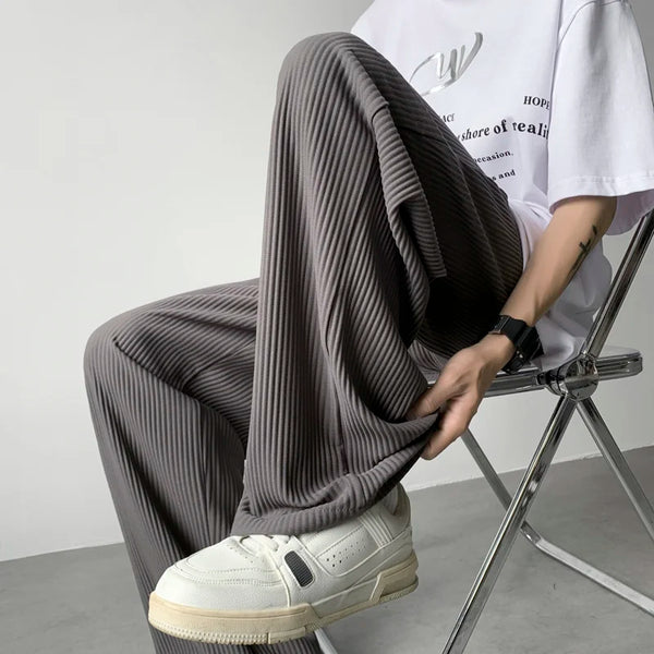 summer pleated pants men fashion oversized ice silk pants men japanese streetwear hip hop loose straight pants mens trousers clean everyday pants