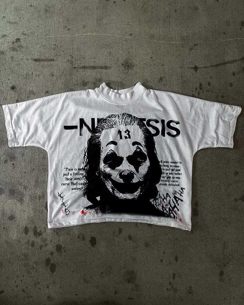 Y2k Aesthetic print tee – Y2K Summer American Street Dark Style Anime Cartoon Print Ov