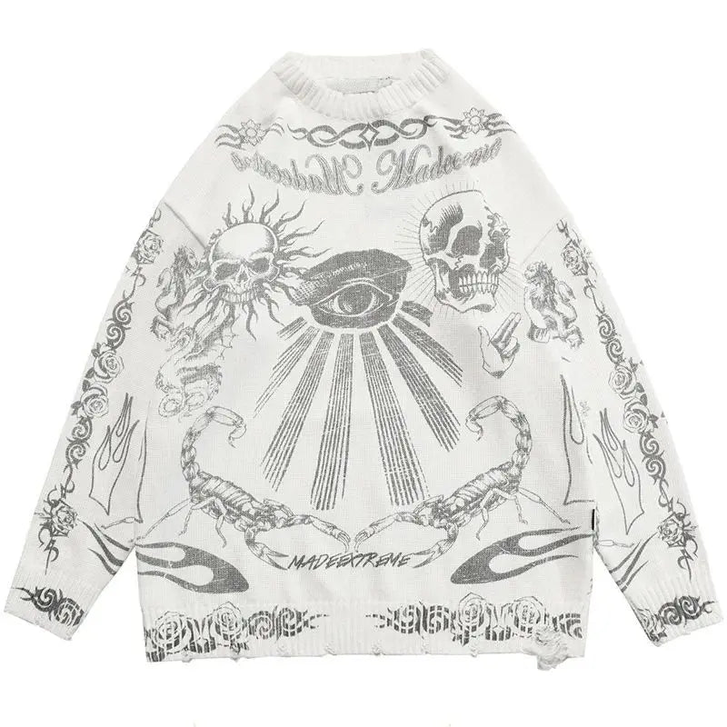 oversized flame knit top, unisex streetwear inspired by 2025 fashion trends, mens fashion layer for modern streetwear collect