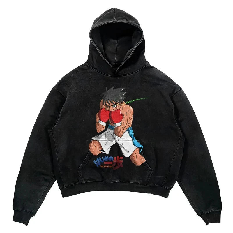 Tideshec 2024 Men Hoodie Retro Japanese Anime Graphic Hoodies Hip Hop