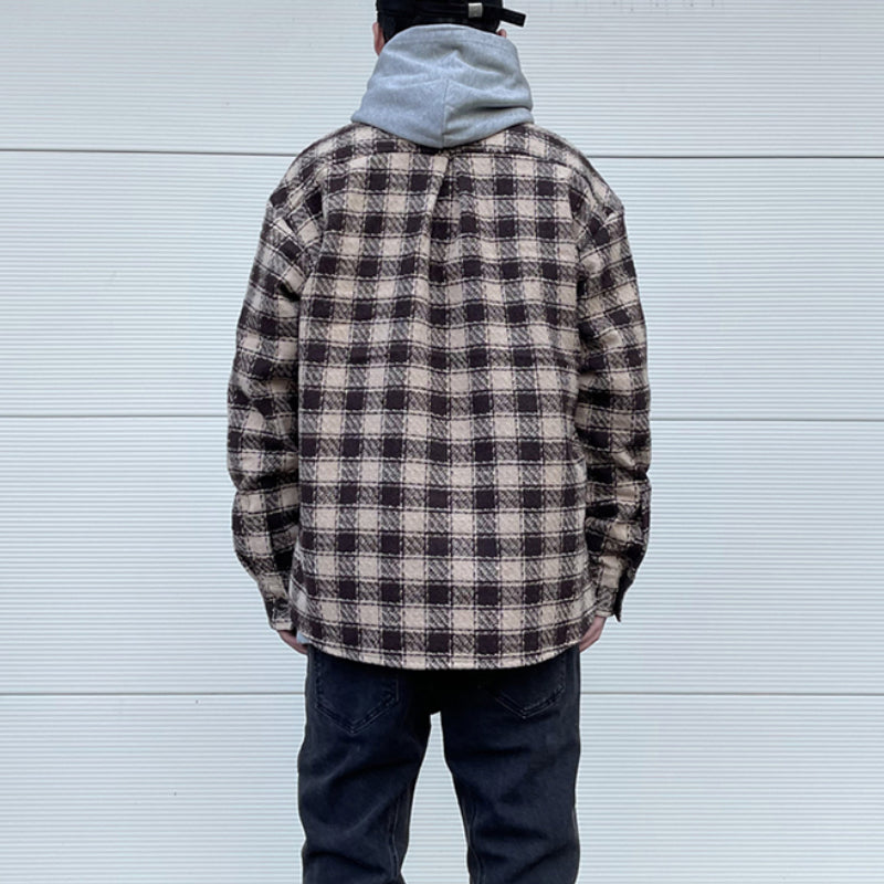 Mens Plaid Shirts New Fashion Single Breasted Hip Hop Loose Shirts Autumn Winter Casual Long Sleeve High Street Streetwear
