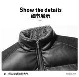 Winter new men's cotton thickened jacket slim stand-up collar splicing PU leather large pocket cotton-padded coat men