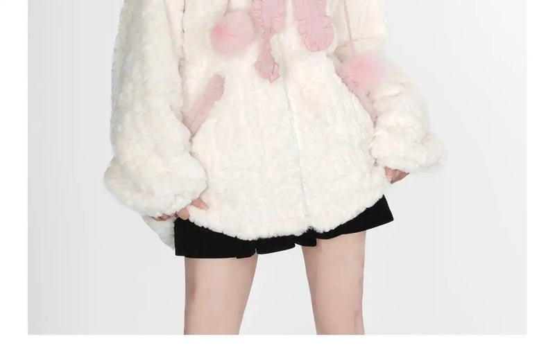 Harajuku Sweet Thicknecked Bow College Coat Woman Zip Up Hoodie Sailor