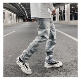 original tie dyed ripped flared denim jean for men streetwear washed hole casual stacked jeans pants mens slim fit jeans 2023 unique jeans style 3748