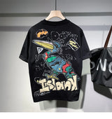 Harajuku Aesthetic piece – Summer Graffiti Short Sleeve T Shirt Mens High Street Loose