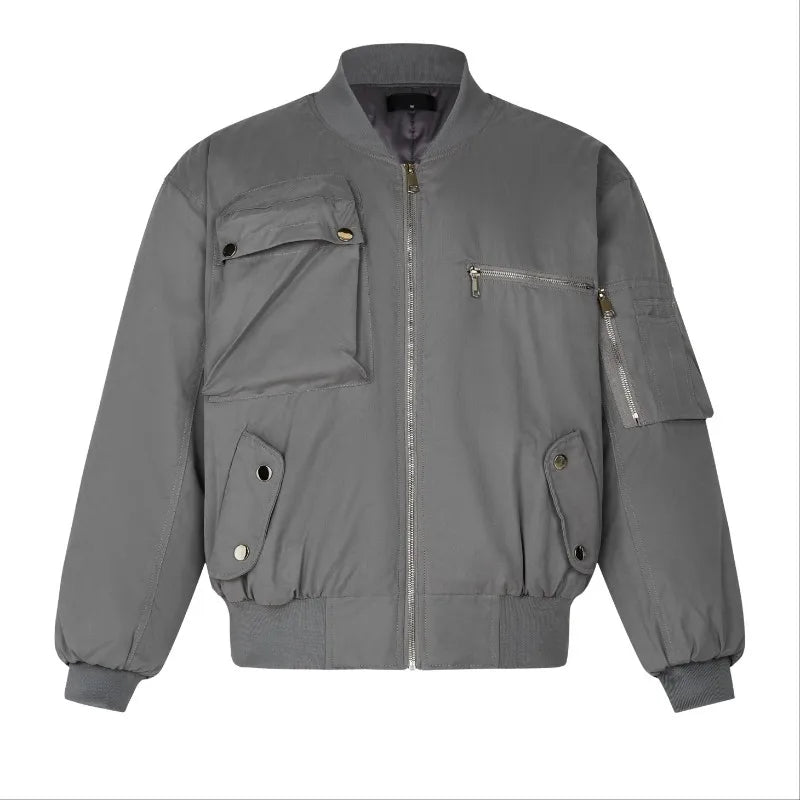High Street Pilot Cotton Jackets Mens Thickening Winter Tooling Trendy Profile Warm Bomber Coats Unisex Baseball Collar Parkas