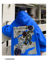 Y2K Vintage Rose Graphic Print Hoodies For Men Goth Fashion Streetwear Clothes Casual Fleece Hip Hop Loose Pullover Sweatshirts