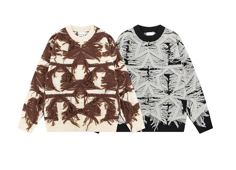 fashion stars tassel knitted sweater pullovers men fashion long sleeve loose sweater unisex autumn winter cotton jumper knitwear - 2025 streetwear drop, high quality cotton hoodie, unisex casual winter pullover
