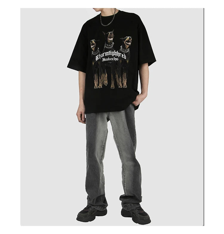Sadcore Oversized shirt – Harajuku T Shirt Mens 2023 Summer Dog Letter Printed Vintage
