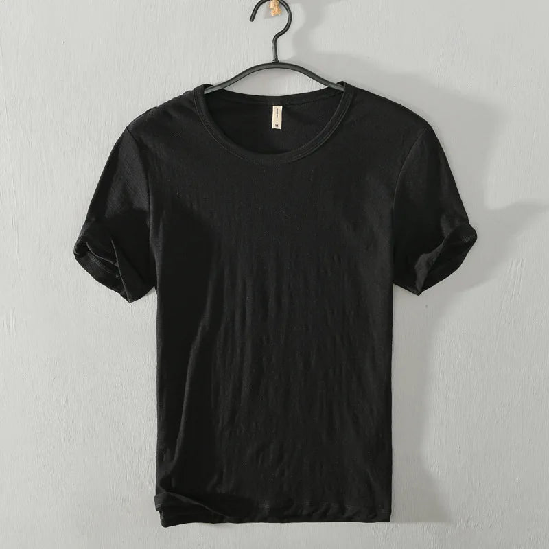 Summer Short Sleeved Men'S Thin Section Casual All Match Loose Cotton Breathable Round Neck Solid Color Bottoming Shirt