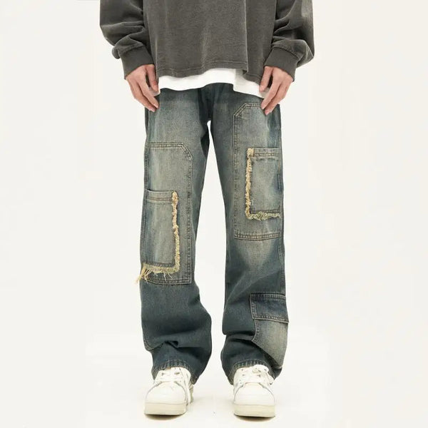 american high street trendy men and women trendy personalized straight tube washed jeans couple loose retro casual pants y2k stacked flare jeans