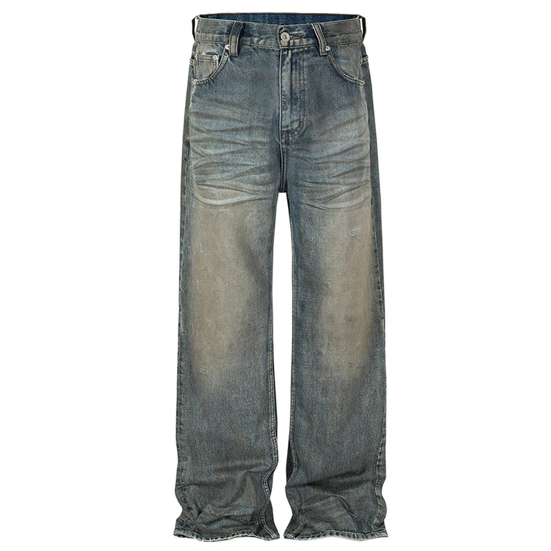 hi street vintage baggy jeans men retro blue loose straight denim pants distressed ripped dirty jeans trouser hip hop streetwear unique jeans style 5980