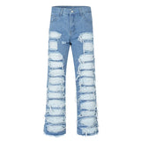 fashion destroyed ripped tassel holes denim jean pants mens casual loose straight baggy y2k jeans hip hop streetwear joggers unique joggers style 7