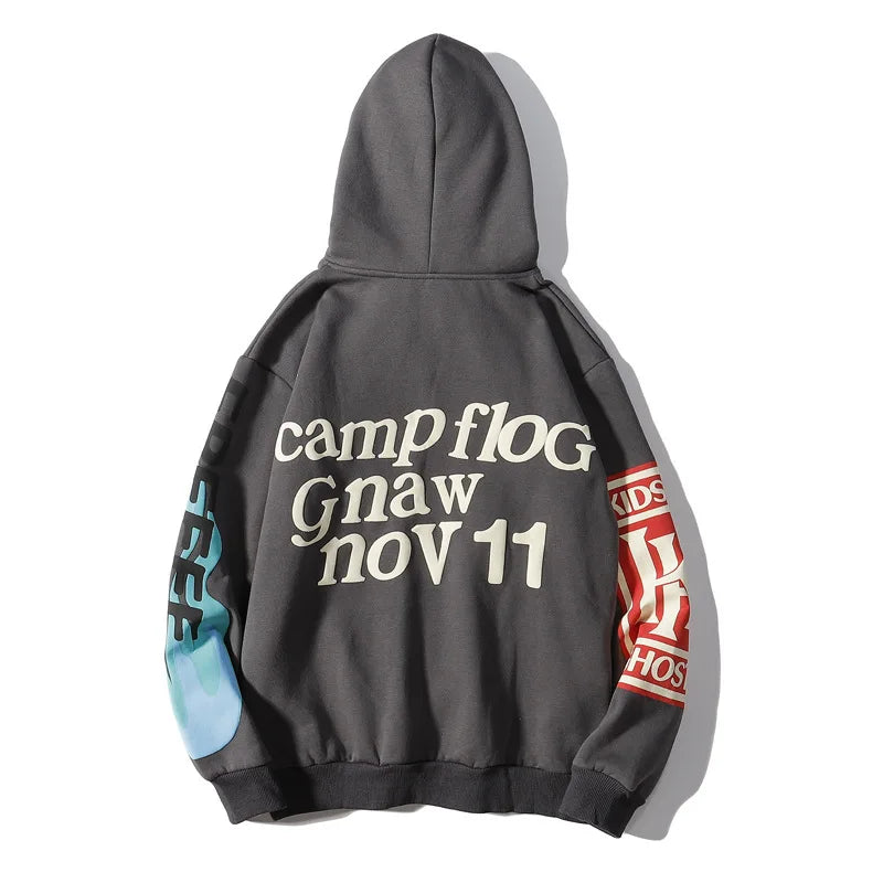 Hoodie Harajuku Letter Flame Foaming Retro Cartoon Round Neck Sweatshi