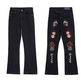fashion back skull letters embroidery denim flare jeans mens zipper straight trouser hip hop streetwear pants joggers jeans men unique joggers style 622