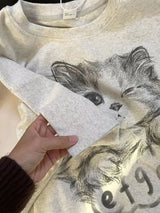 Sadcore Aesthetic piece – Korean Summer Men And Women Trend Personalized Cat Print Rou
