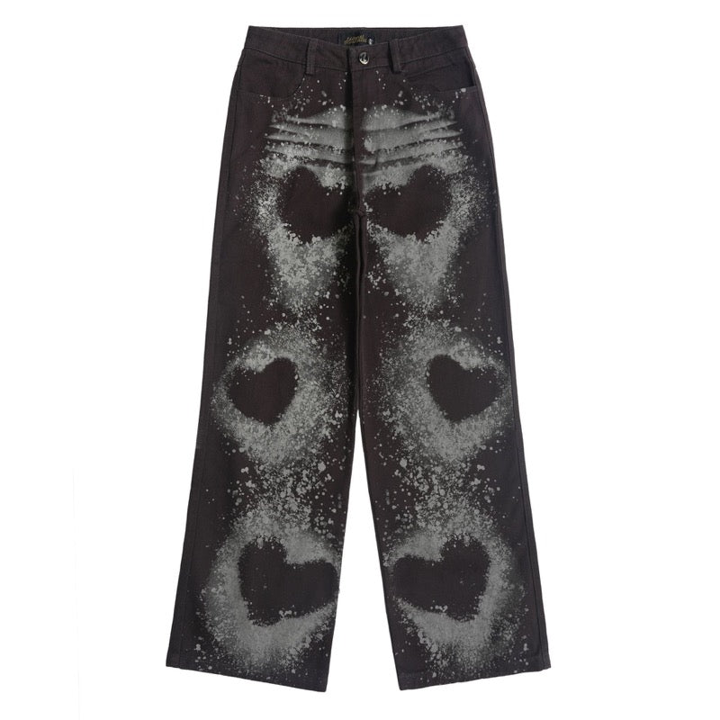 fashion loose streetwear denim pants unisex casual graffiti print wide legs jean pants hip hop trousers joggers mens baggy jeans unique joggers style 2897