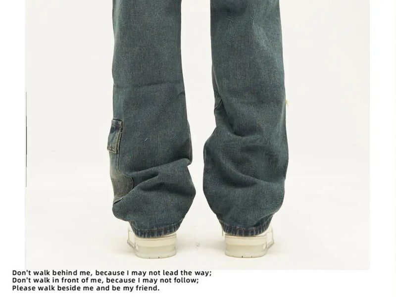 american high street trendy men and women trendy personalized straight tube washed jeans couple loose retro casual pants y2k unique jeans style 24