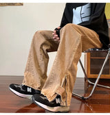 2023 korean fashion ankle zipper vintage brown men jeans pants luxury straight hip hop casual denim trousers pantalones hombre unique jeans style 243