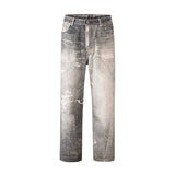 2023 european and american vintage digital printing jeans washed distressed straight denim pants mens streetwear y2k jean pants unique jeans style 5790