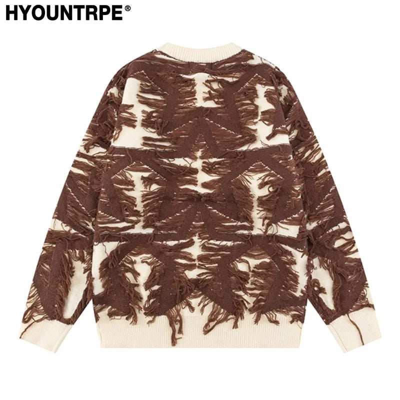 fashion stars tassel knitted sweater pullovers men fashion long sleeve loose sweater unisex autumn winter cotton jumper knitwear - urban fashion pullover, trendy hip hop fashion hoodie, high quality cotton hoodie